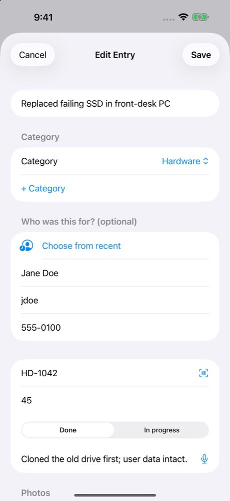 Adding a work entry